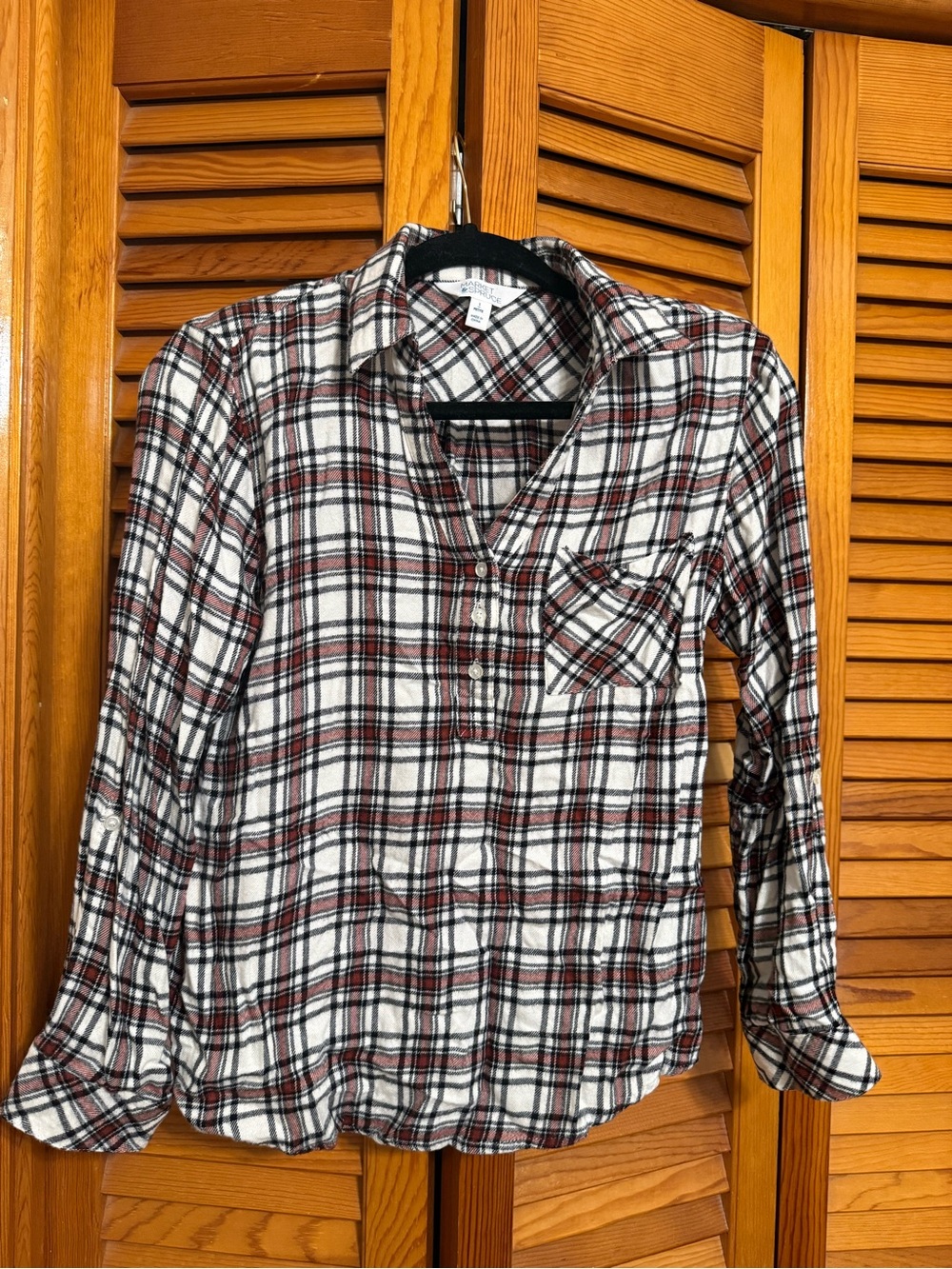 Market & Spruce White and Red Plaid Button-Down Shirt